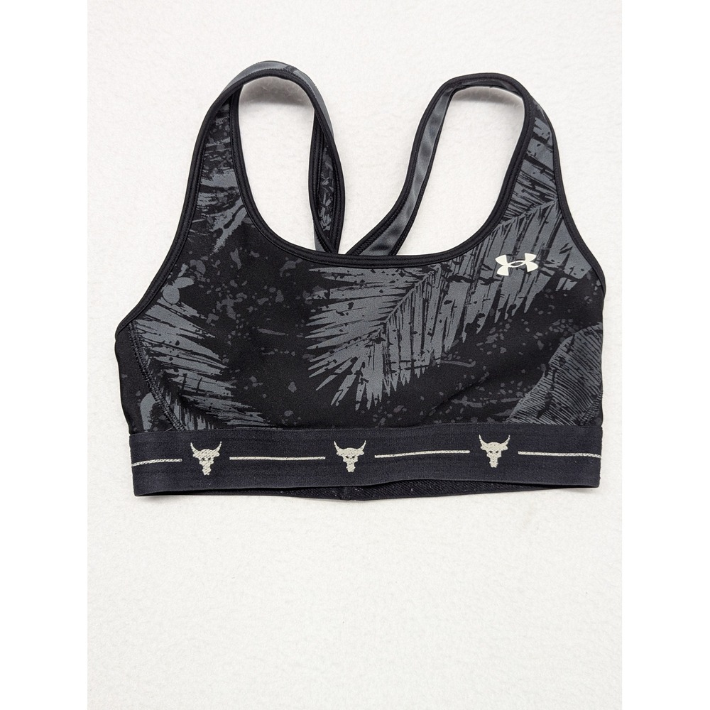 Under Armour Project Rock Womens Black Palm Print Sports Bra 1353590 Small